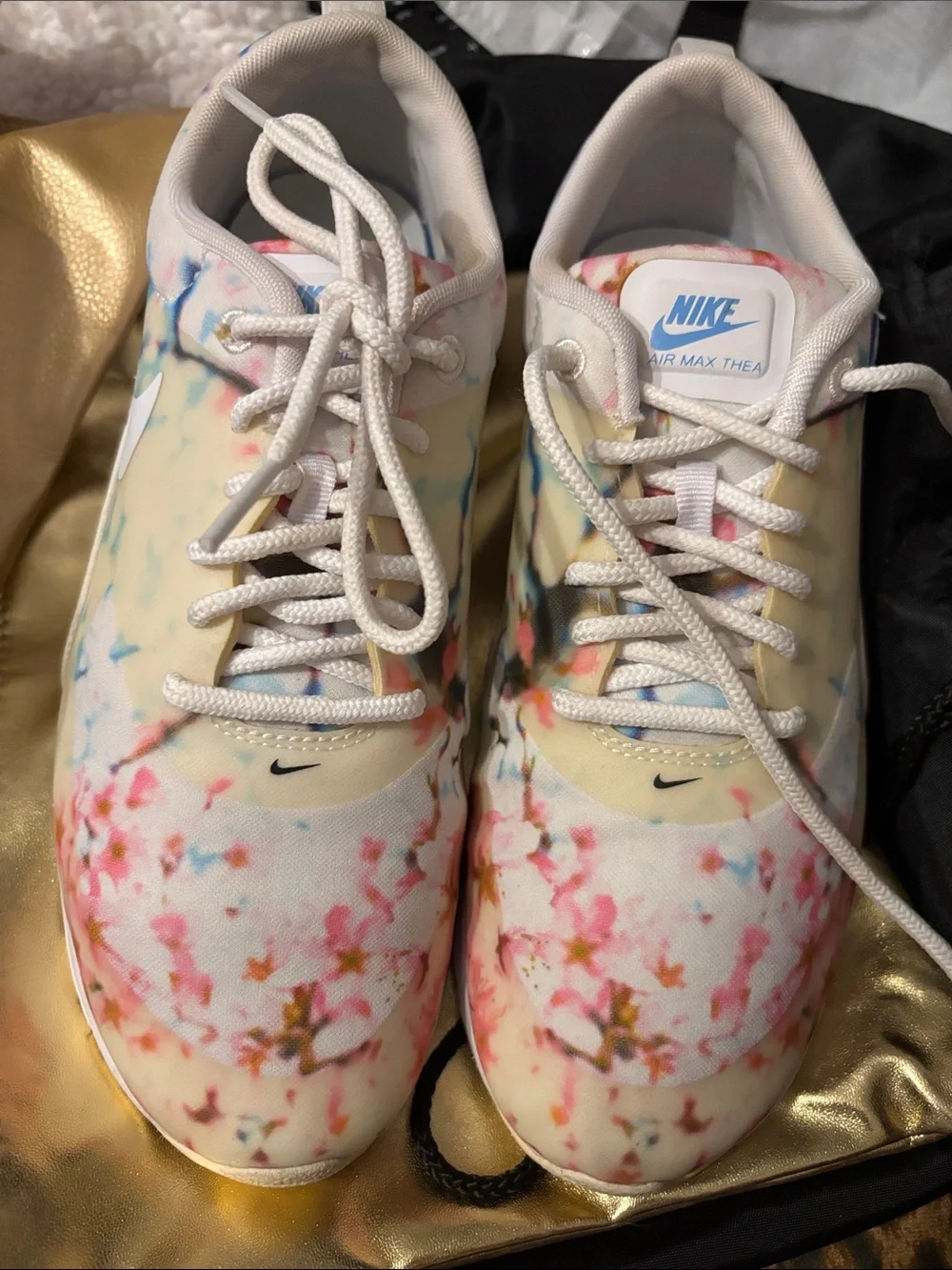 Nike Air Max Thea Cherry Blossom Floral Sneakers - White/Pink/Yellow size 8